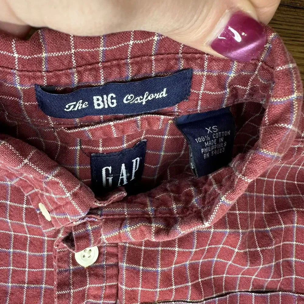 Vintage Kids Gap The Big Oxford Boys XS Button Up Christmas Plaid‎ 100% Cotton